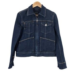 Club Monaco Zip Front Trucker Dark Wash Jean Jacket in size XS
